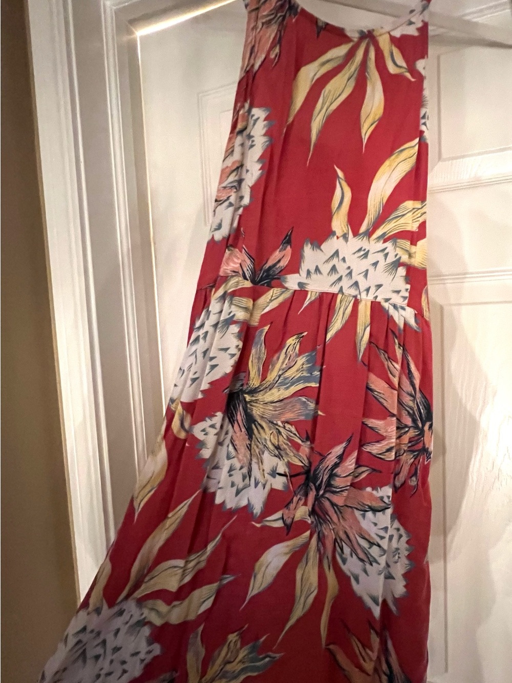 Roxy Red Floral Sundress with Multicolor Leaf Print
